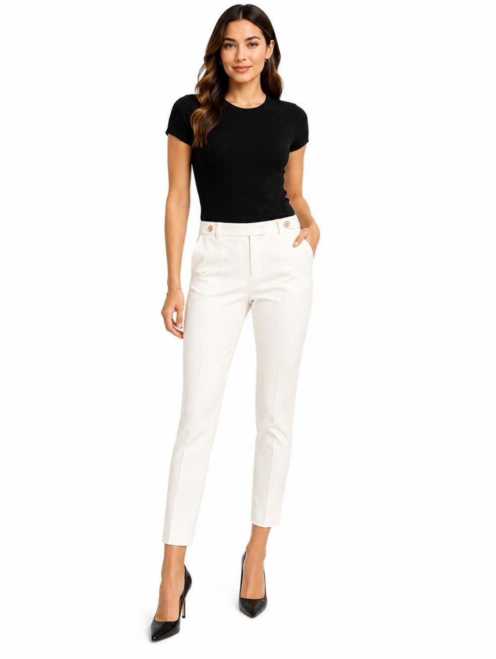 LOFT Classic White Pants The Skinny Pants Button Accent Waist Women's Size 4